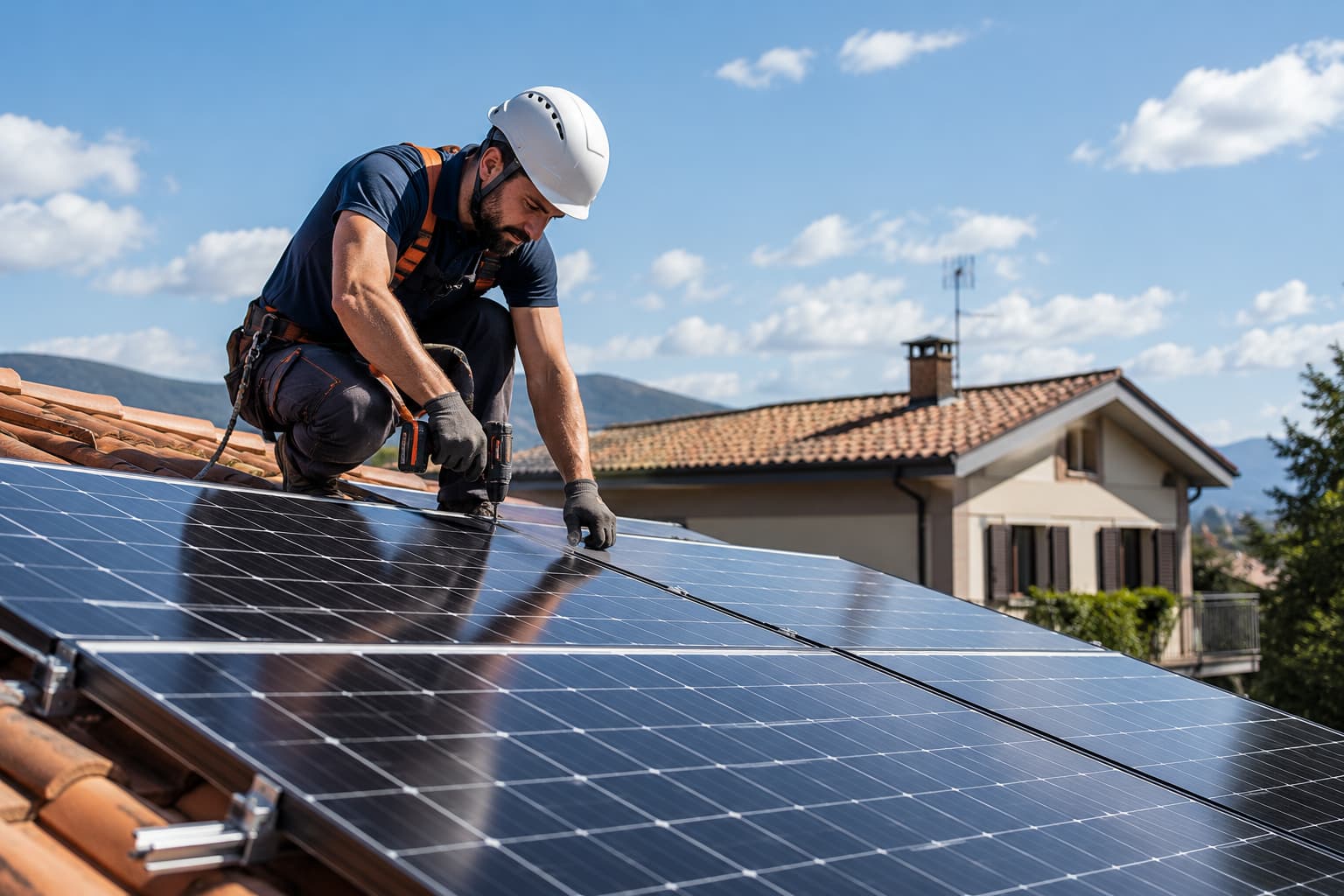 Pannelli fotovoltaici installati sul tetto di una casa